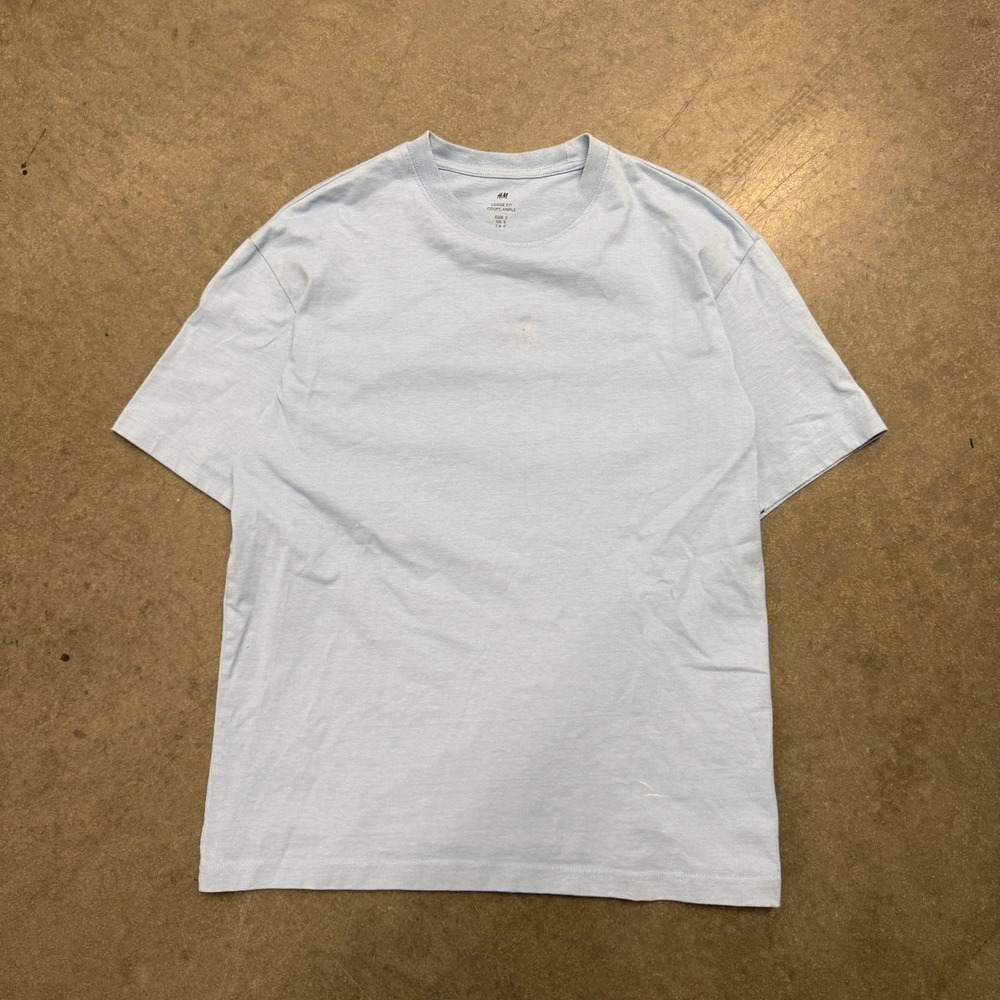 HM Mens Loose Fit T-Shirt Light Blue Short Sleeve Crewneck Size Small 2747